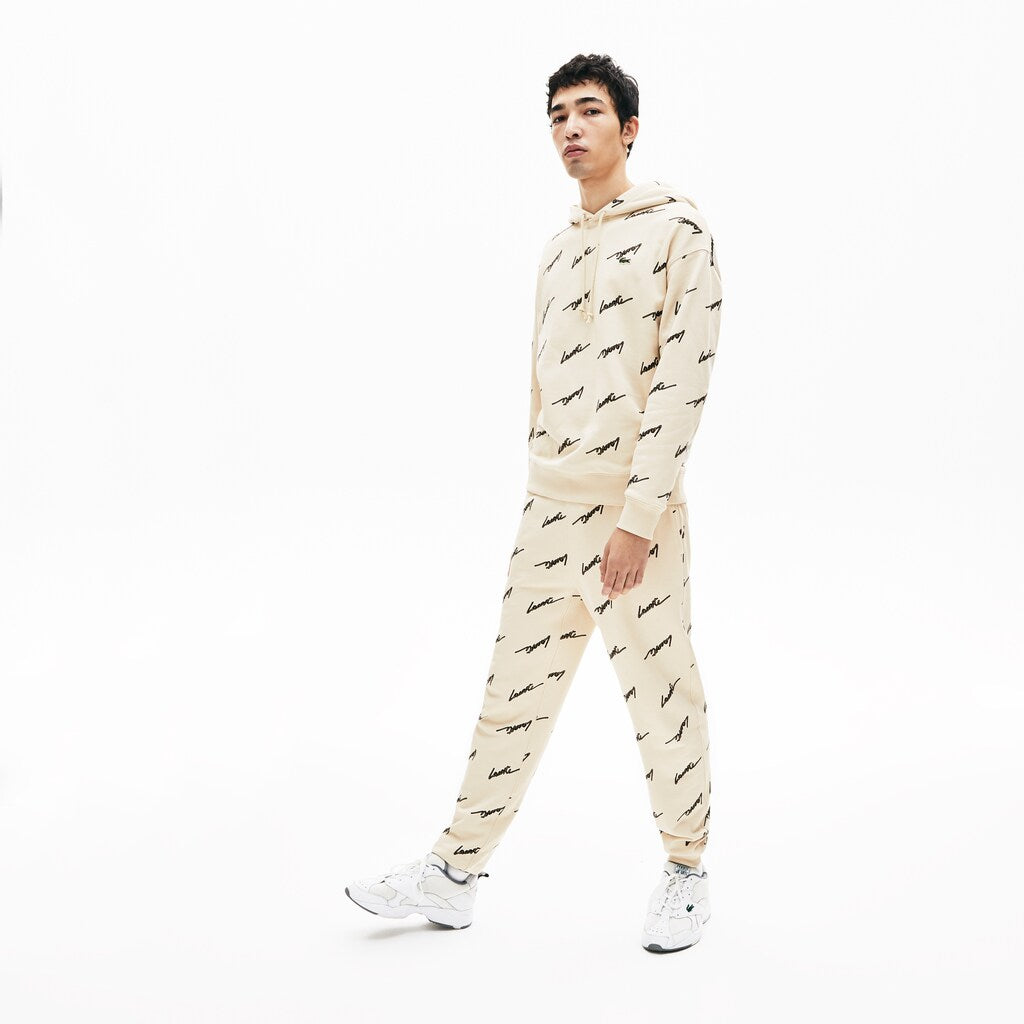 Mens   LIVE Hooded Print Fleece Sweatshirt | Lacoste Beige • Wgu