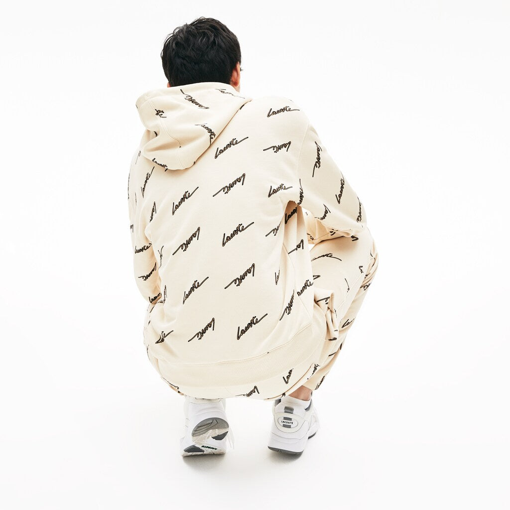 Mens   LIVE Hooded Print Fleece Sweatshirt | Lacoste Beige • Wgu