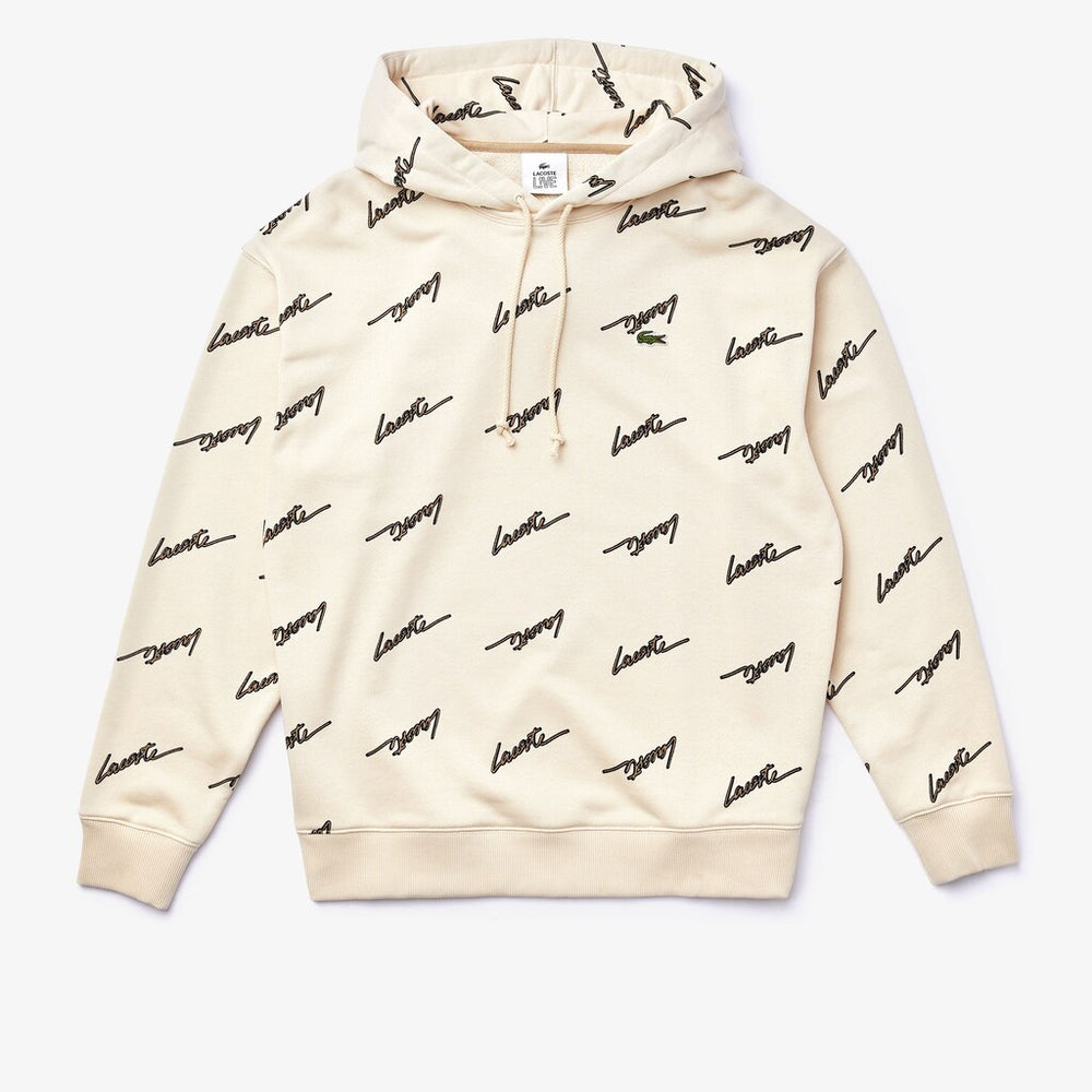 Mens   LIVE Hooded Print Fleece Sweatshirt | Lacoste Beige • Wgu