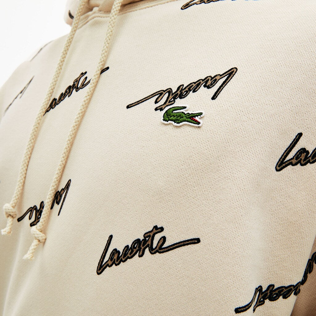 Mens   LIVE Hooded Print Fleece Sweatshirt | Lacoste Beige • Wgu