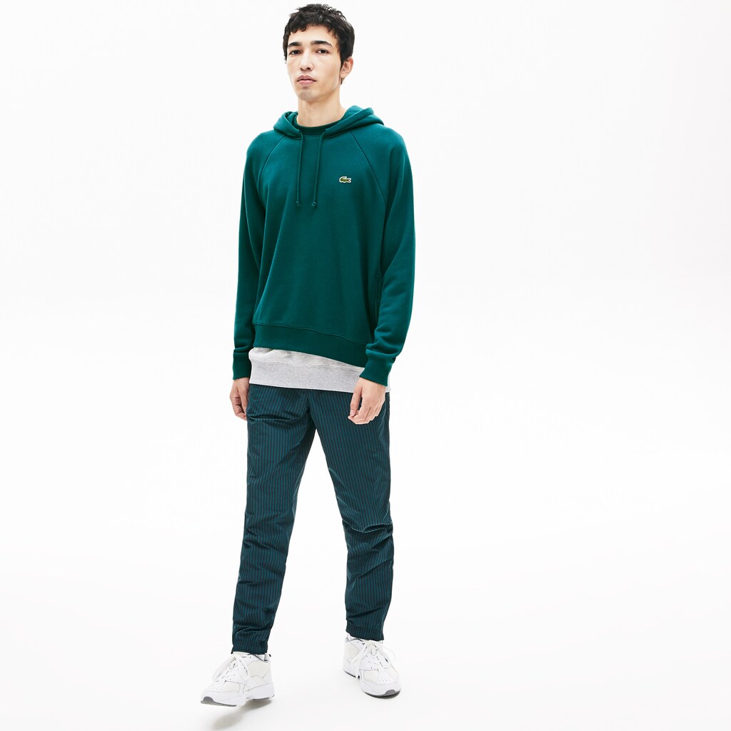 Mens   LIVE Hooded Layer Effect Fleece Sweatshirt | Lacoste Green / Grey Chine • Wd5