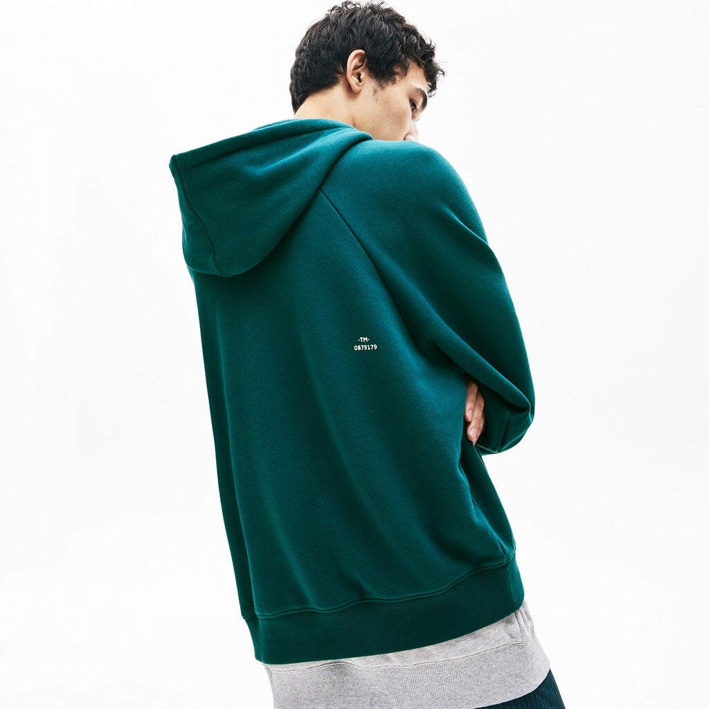 Mens   LIVE Hooded Layer Effect Fleece Sweatshirt | Lacoste Green / Grey Chine • Wd5