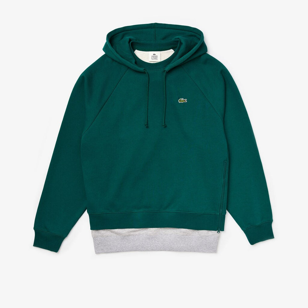 Mens   LIVE Hooded Layer Effect Fleece Sweatshirt | Lacoste Green / Grey Chine • Wd5