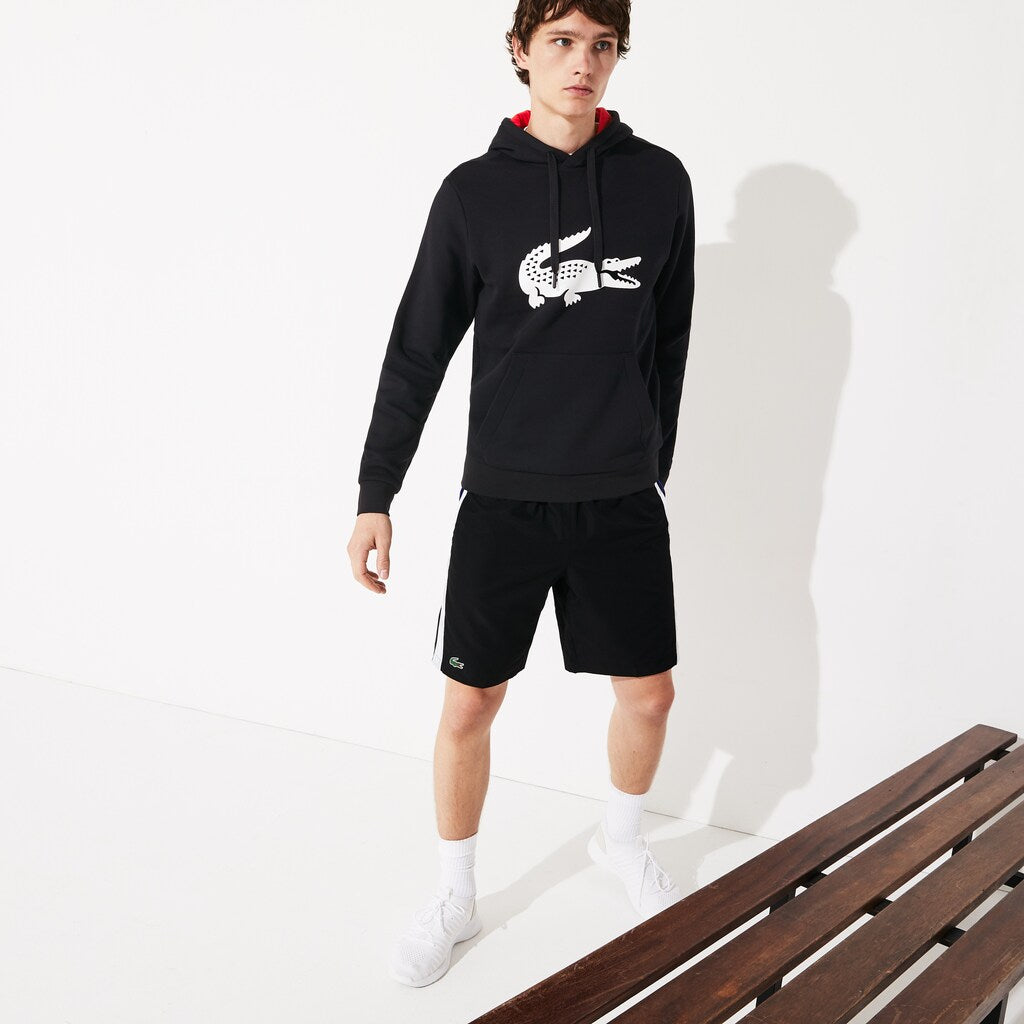 Mens   SPORT Oversize Croc Fleece Hoodie | Lacoste Black / Red / White • G54