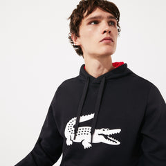 Mens   SPORT Oversize Croc Fleece Hoodie | Lacoste Black / Red / White • G54