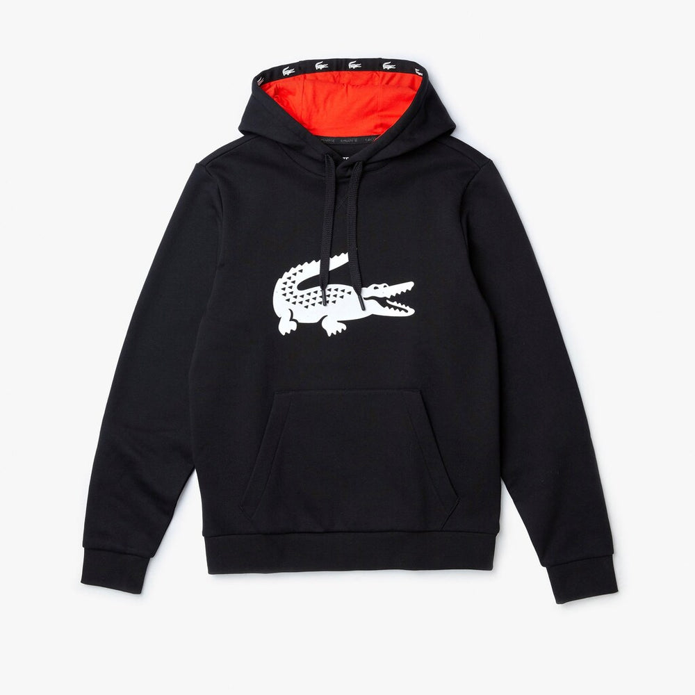 Mens   SPORT Oversize Croc Fleece Hoodie | Lacoste Black / Red / White • G54