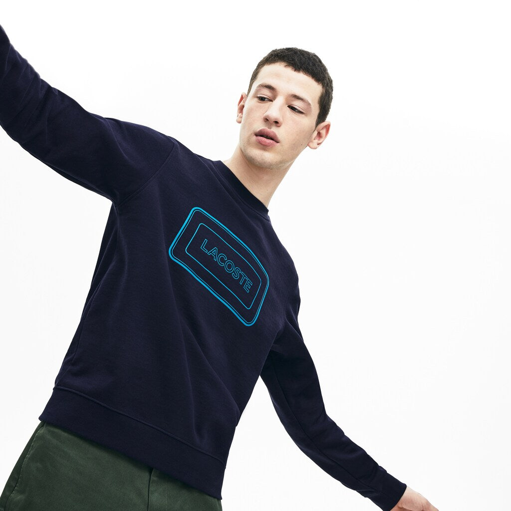 Mens   Motion Regular Fit Crew Neck Cotton Sweatshirt | Lacoste Navy Blue • 166