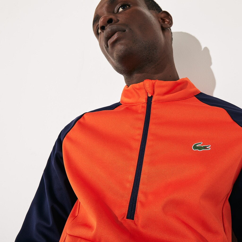 Mens   Raglan-Sleeve Golf Sweatshirt | Lacoste Red / Navy Blue • 145