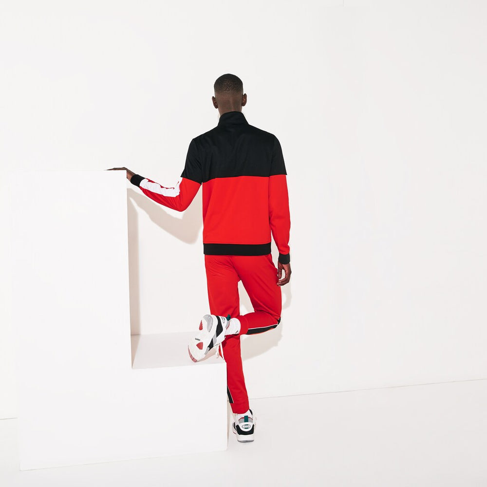 Mens   SPORT Colorblock Resistant Piqué Zip Sweatshirt | Lacoste Black / Red / White • G54