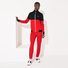 Mens   SPORT Colorblock Resistant Piqué Zip Sweatshirt | Lacoste Black / Red / White • G54