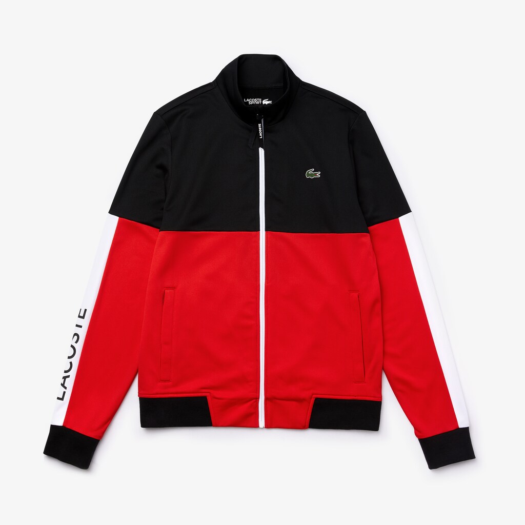 Mens   SPORT Colorblock Resistant Piqué Zip Sweatshirt | Lacoste Black / Red / White • G54