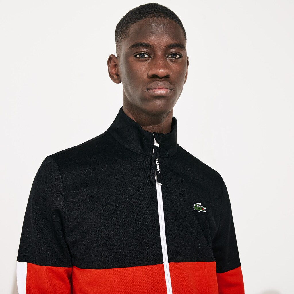 Mens   SPORT Colorblock Resistant Piqué Zip Sweatshirt | Lacoste Black / Red / White • G54