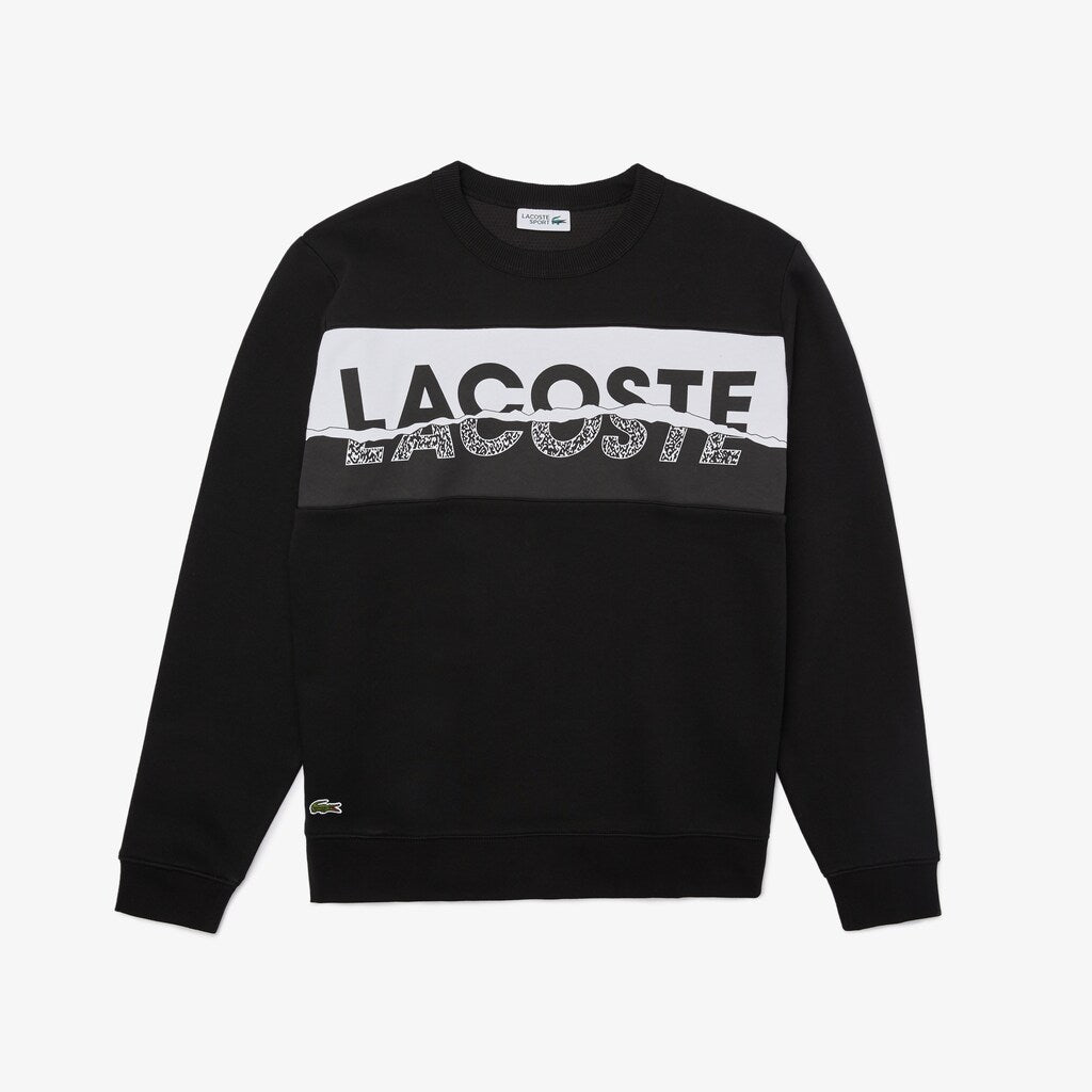 Mens   SPORT Graphic Print Fleece Sweatshirt | Lacoste Black / White • Myj