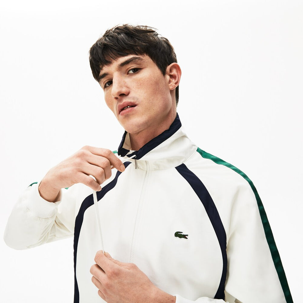 Mens   Heritage Stripe Track Jacket | Lacoste White / Navy Blue / Green • Uu9