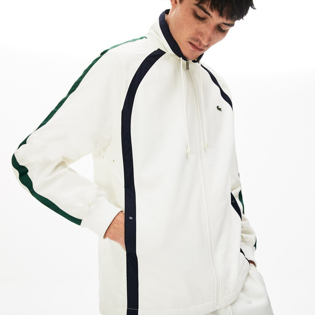 Mens   Heritage Stripe Track Jacket | Lacoste White / Navy Blue / Green • Uu9
