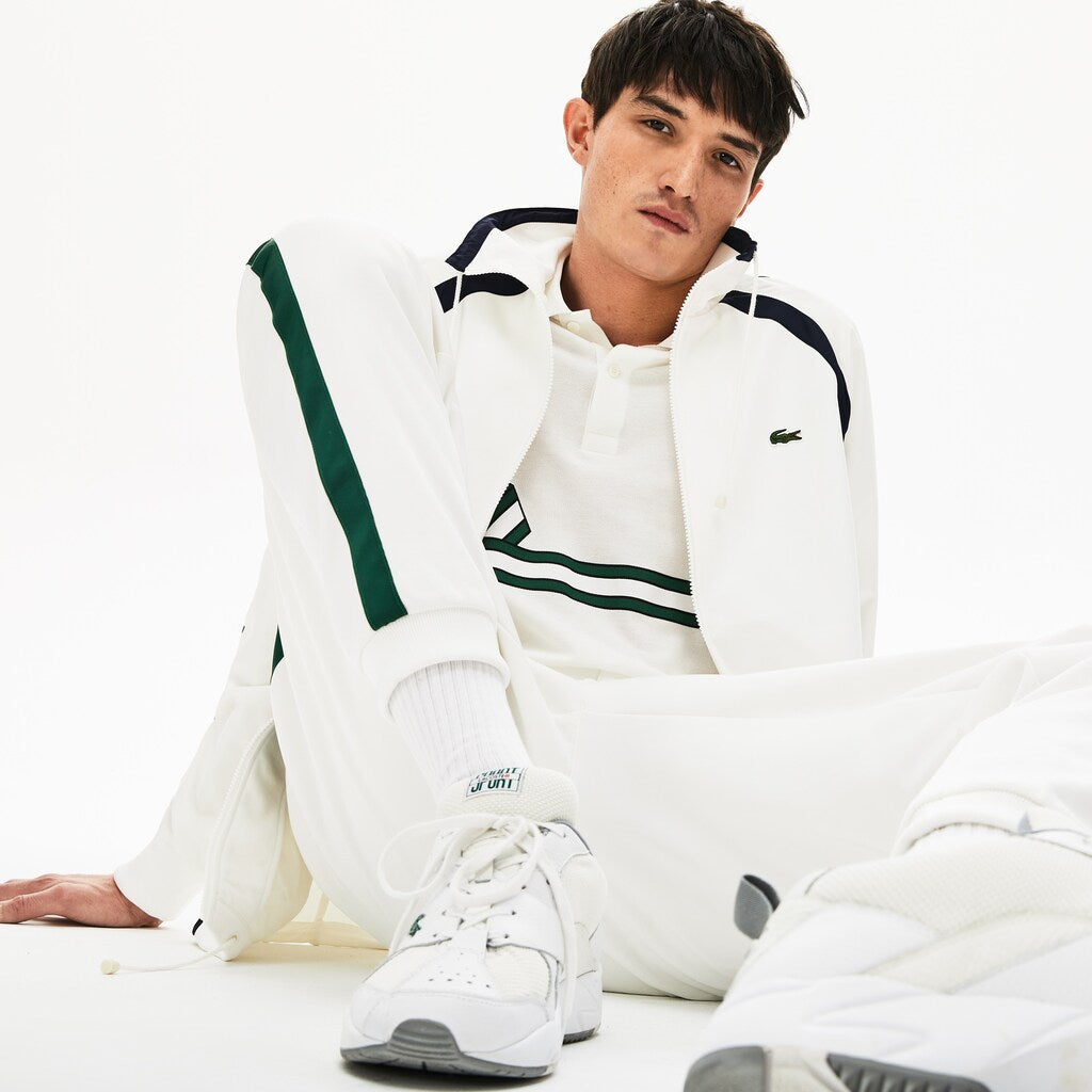 Mens   Heritage Stripe Track Jacket | Lacoste White / Navy Blue / Green • Uu9