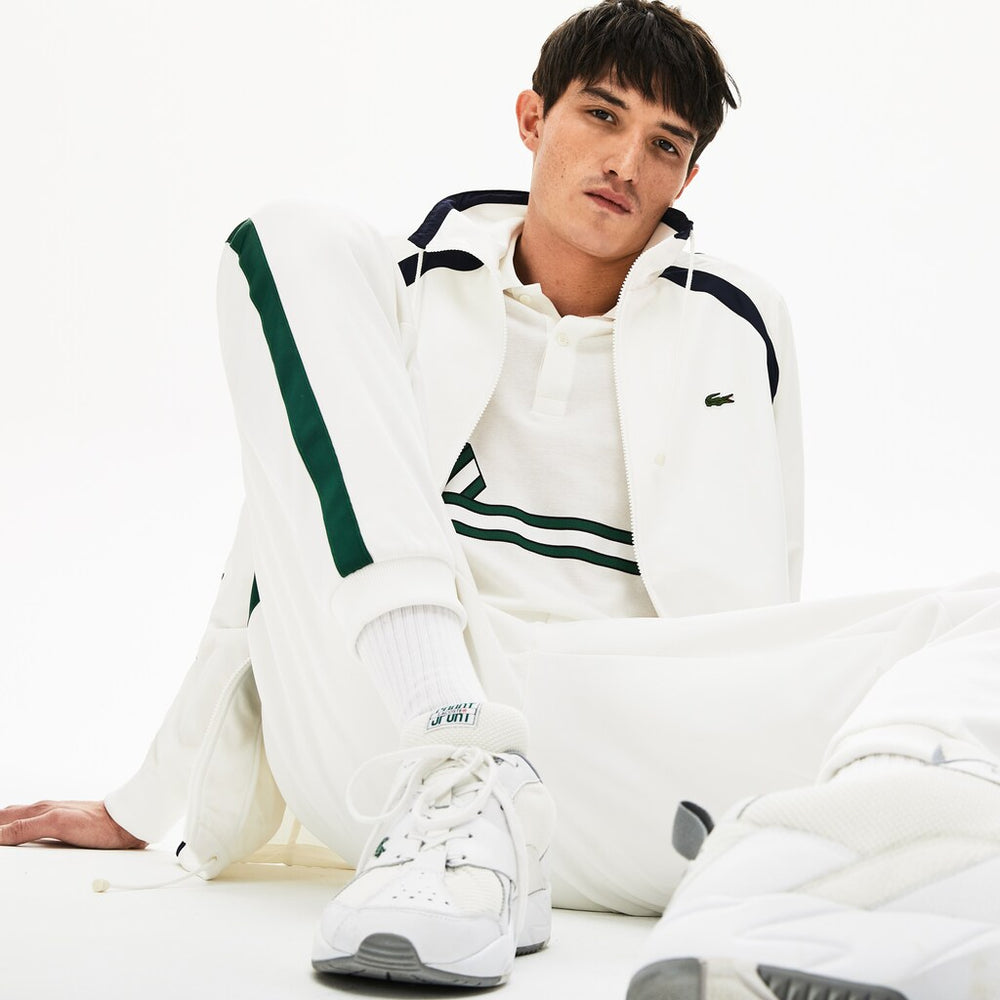 Mens   Heritage Stripe Track Jacket | Lacoste White / Navy Blue / Green • Uu9