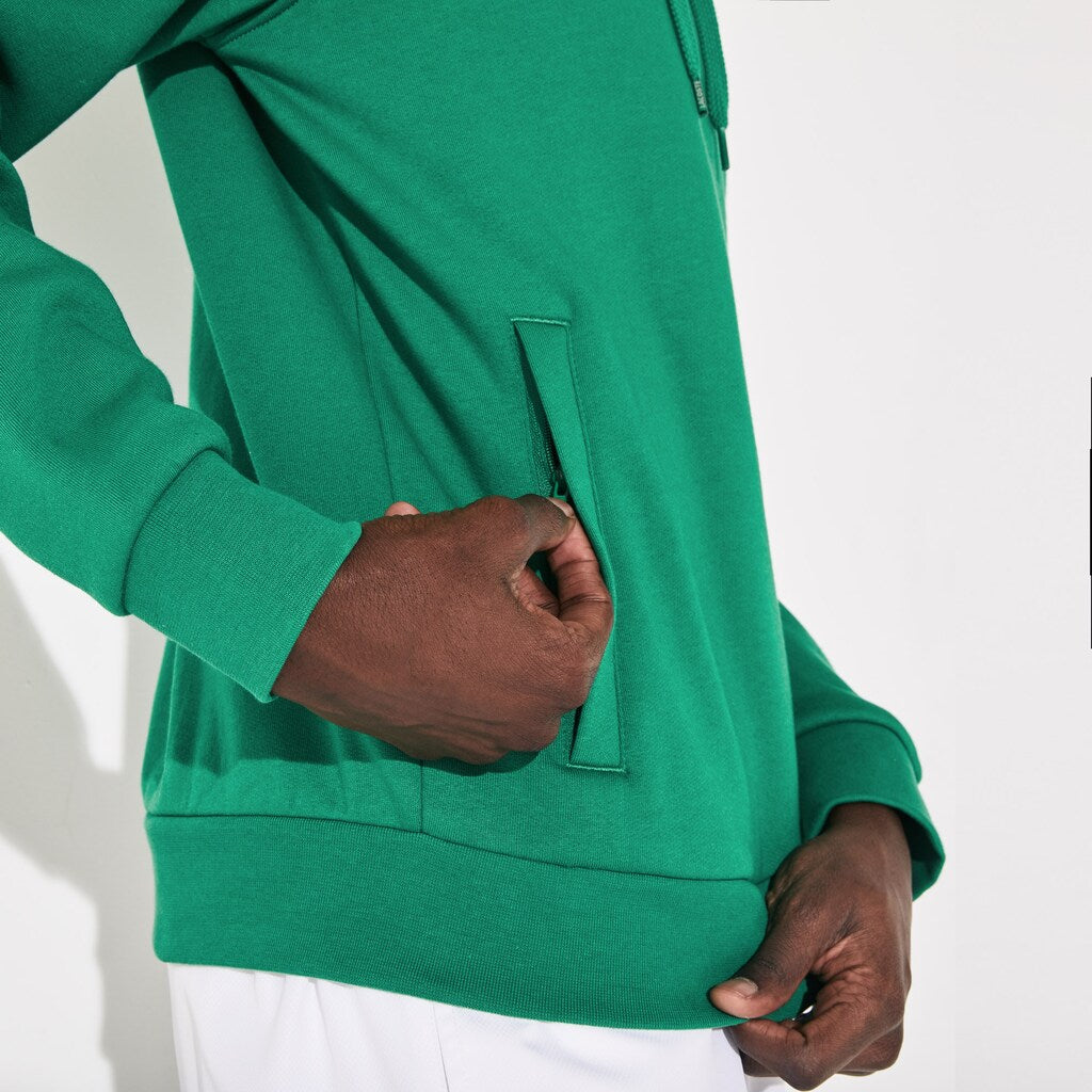 Mens   SPORT Hooded Fleece Tennis Sweatshirt | Lacoste Green / Grey Chine • Ne6