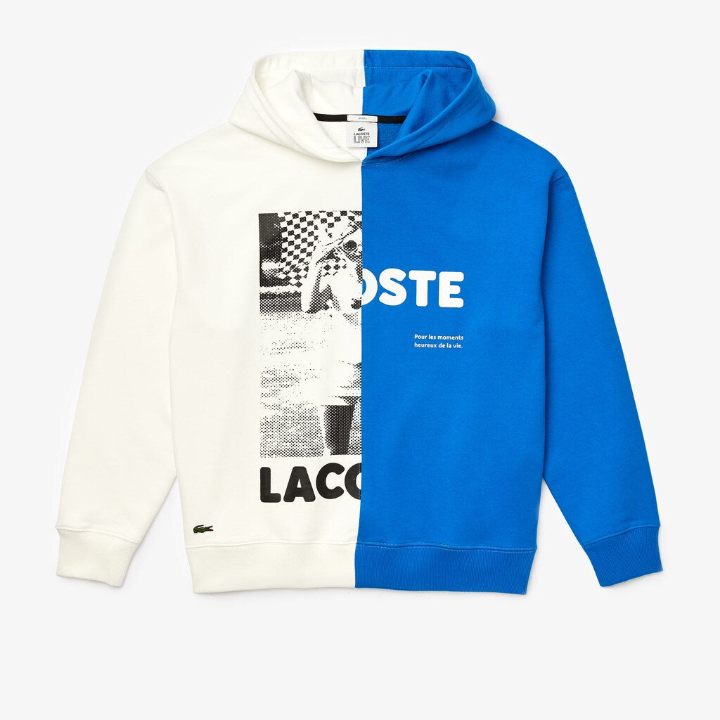 Mens/Womens Unisex LIVE BiColor Print Fleece Sweatshirt | Lacoste White / Blue • M3U
