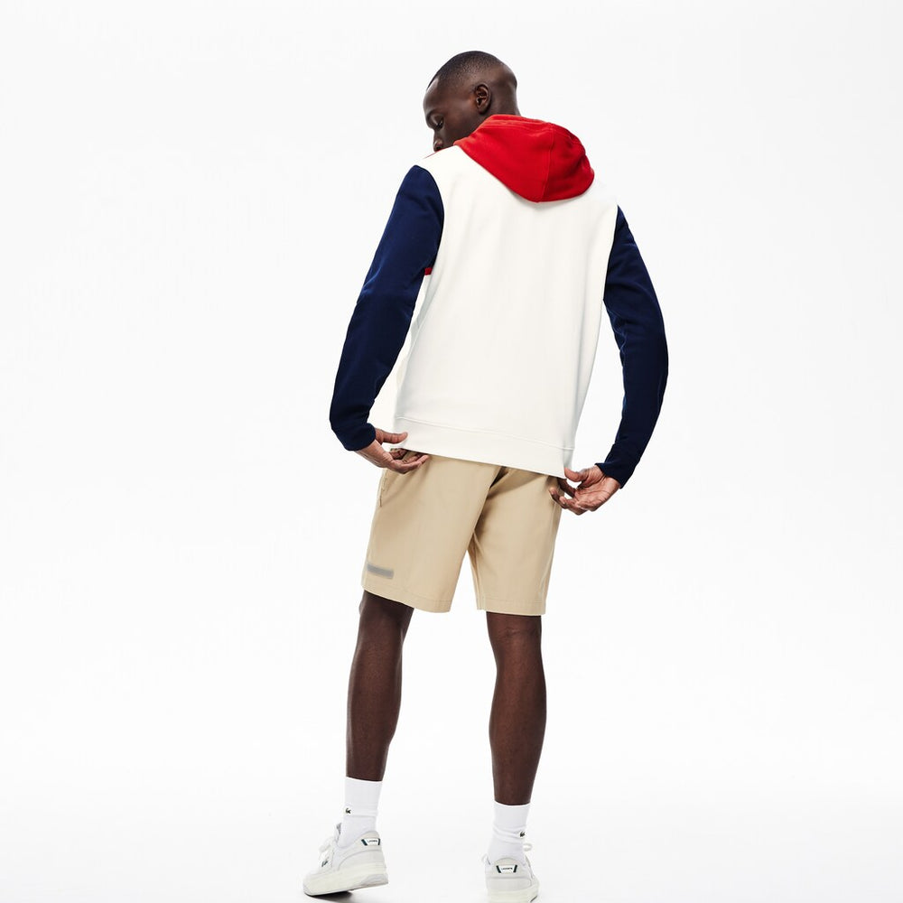 Mens   Cotton-Piqué and French Terry Colorblock Sweatshirt | Lacoste White / Red / Navy Blue • Avj