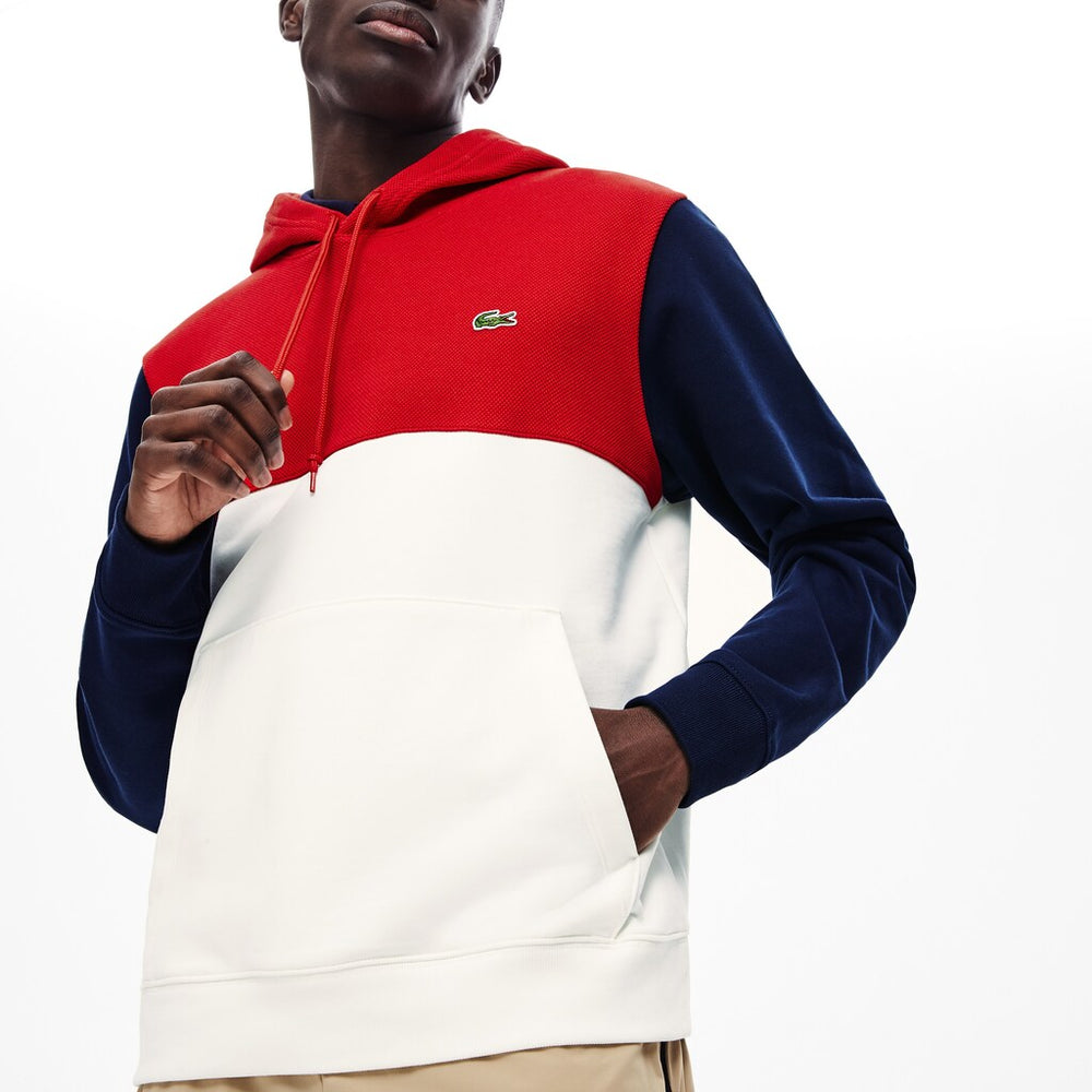 Mens   Cotton-Piqué and French Terry Colorblock Sweatshirt | Lacoste White / Red / Navy Blue • Avj