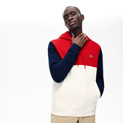 Mens   Cotton-Piqué and French Terry Colorblock Sweatshirt | Lacoste White / Red / Navy Blue • Avj