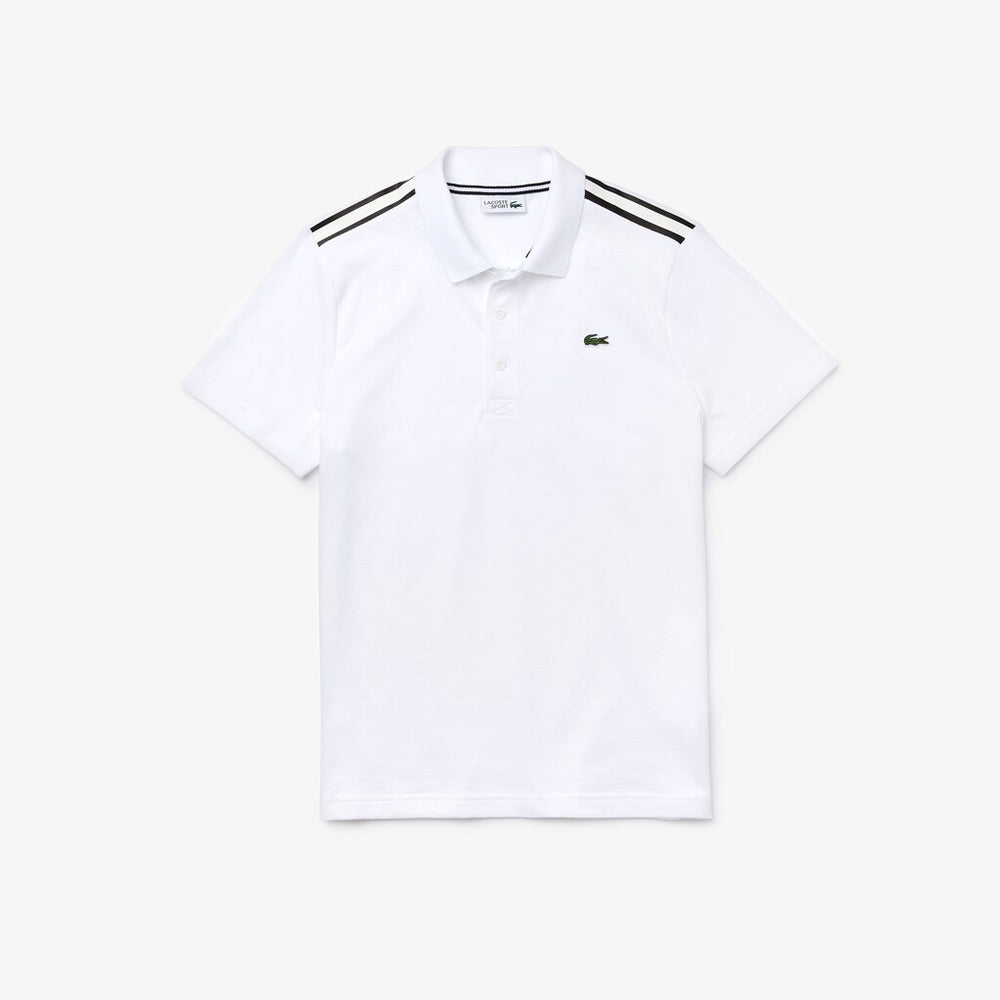 Mens   SPORT Racing Stripe Lightweight Cotton Polo | Lacoste White / Black / White • Bld