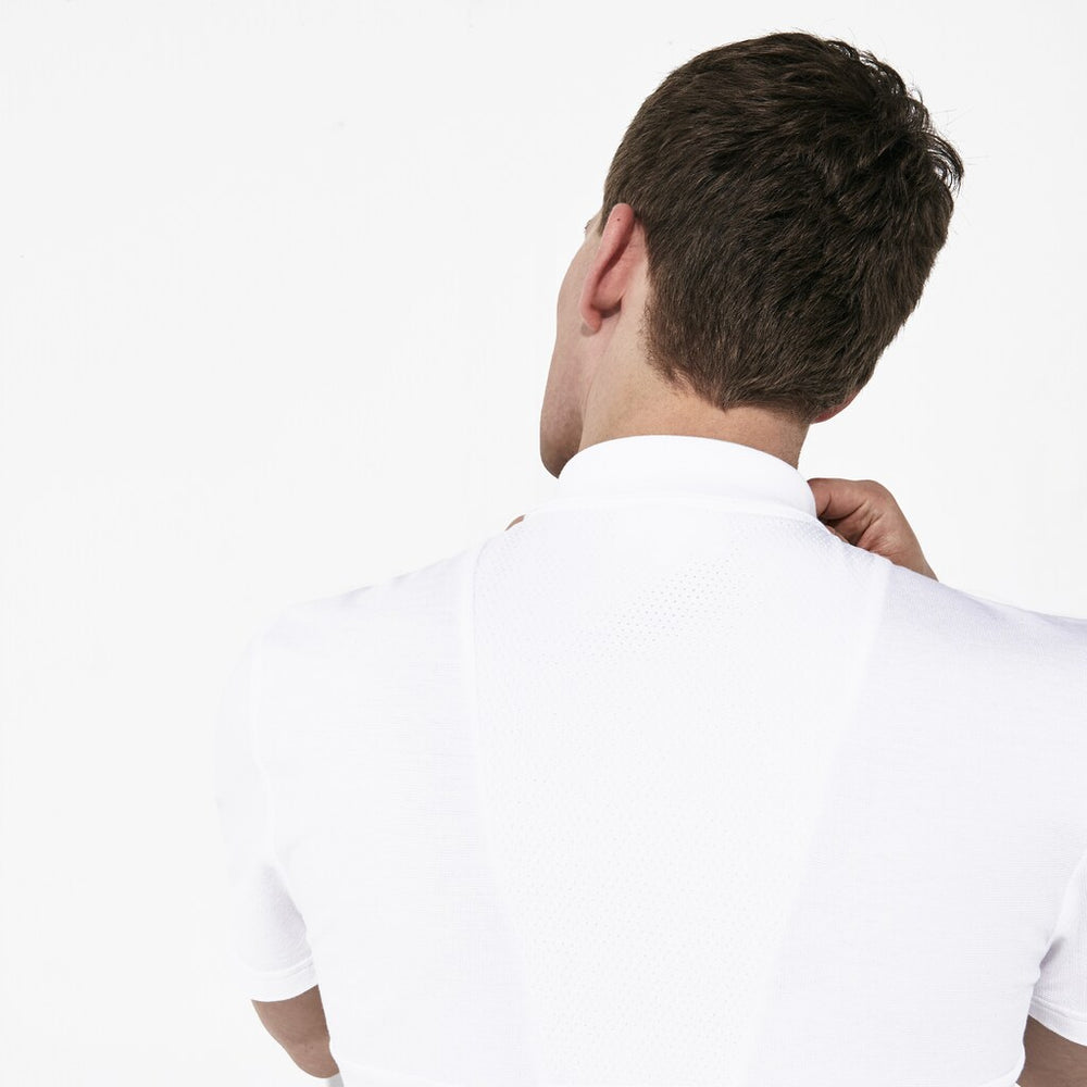 Mens   SPORT Racing Stripe Lightweight Cotton Polo | Lacoste White / Black / White • Bld