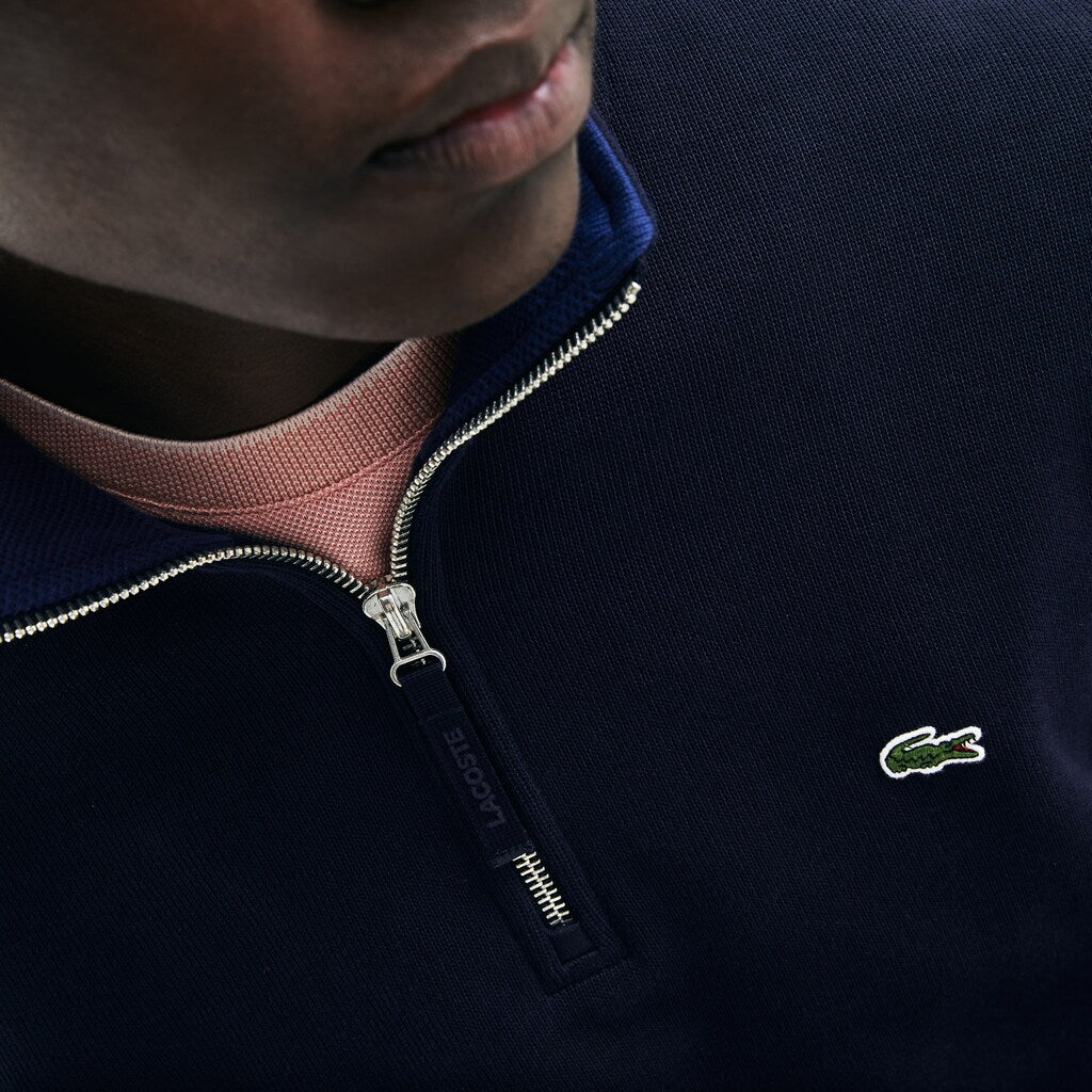 Mens   Zip Stand-Up Collar Ribbed Sweatshirt | Lacoste Navy Blue • L6L