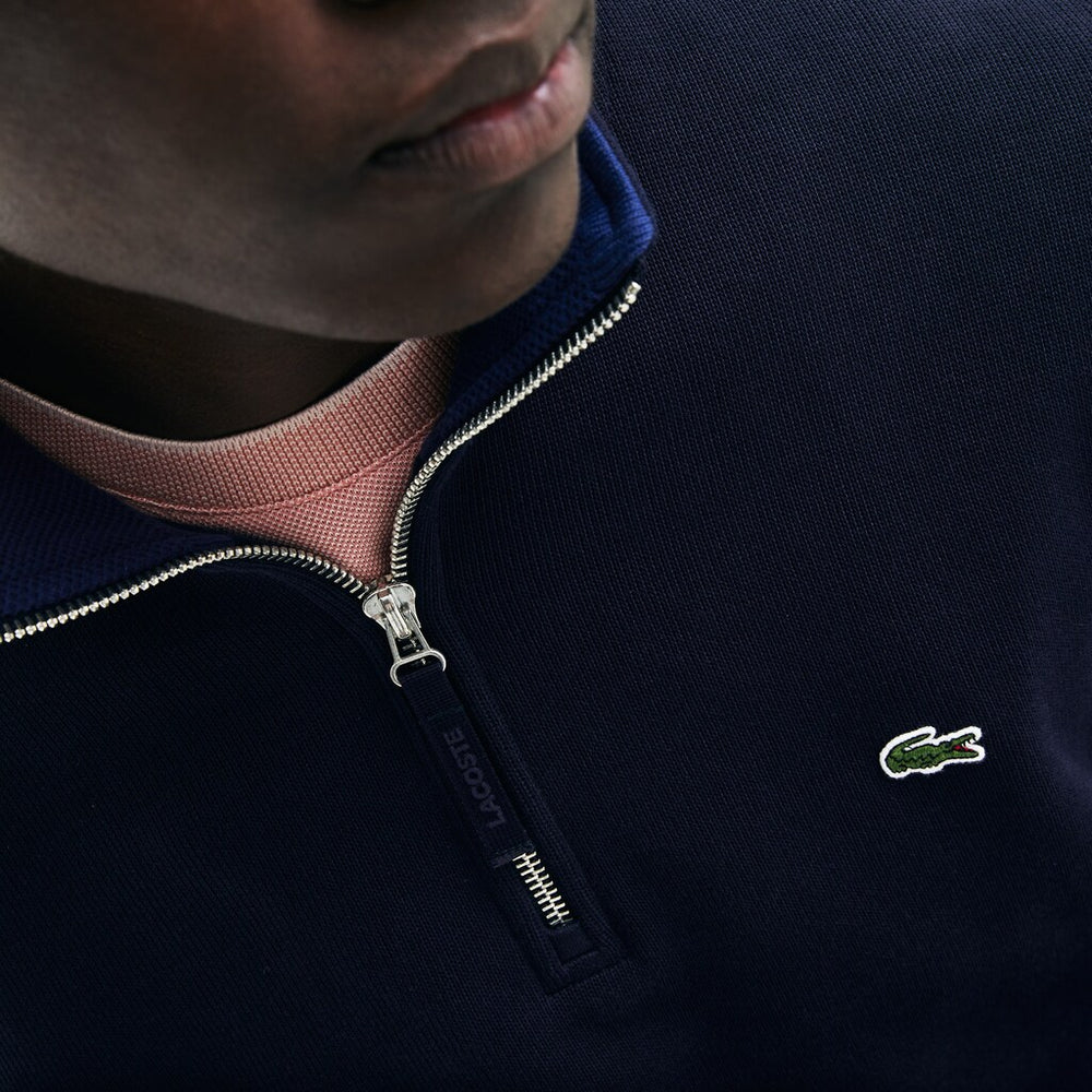 Mens   Zip Stand-Up Collar Ribbed Sweatshirt | Lacoste Navy Blue • L6L