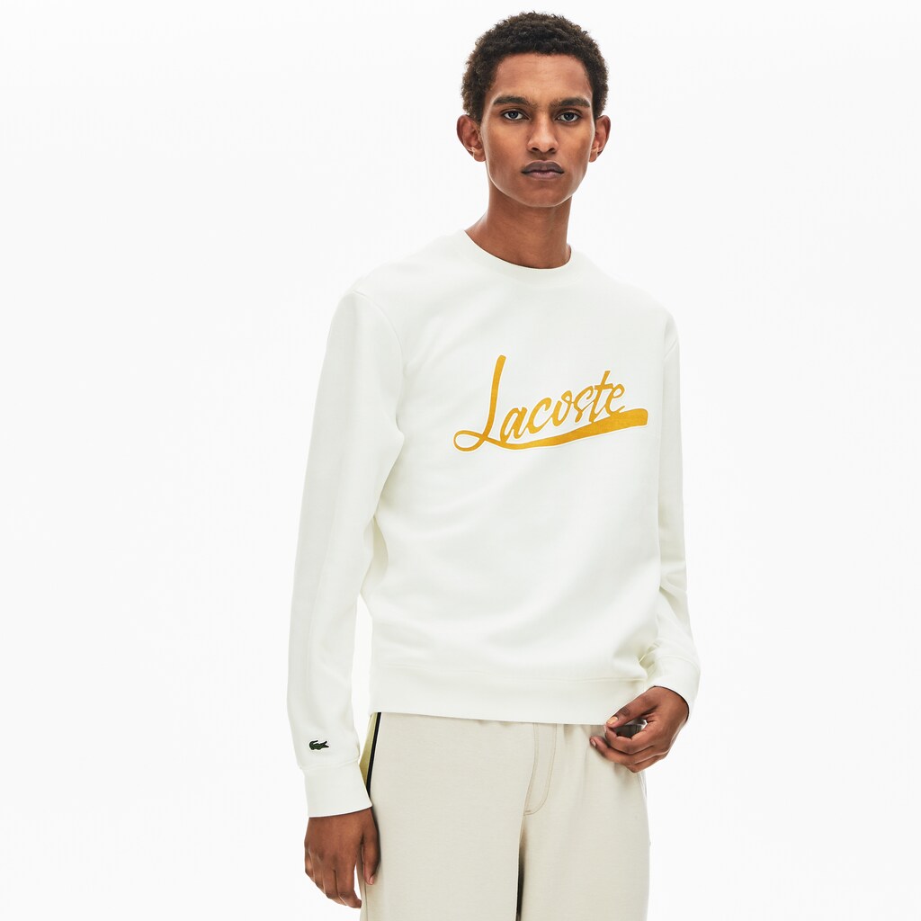 Mens   Signature Print Crew Neck Sweatshirt | Lacoste White • 70V
