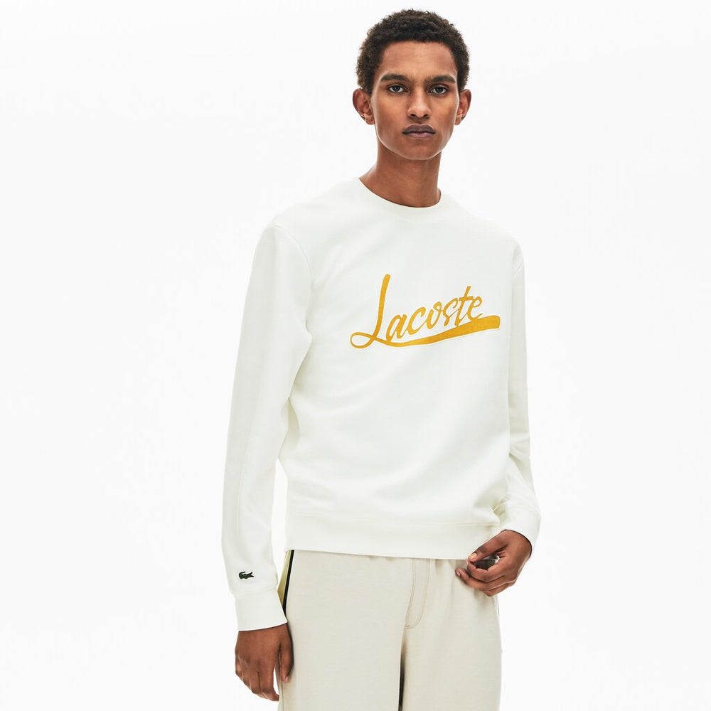 Mens   Signature Print Crew Neck Sweatshirt | Lacoste White • 70V