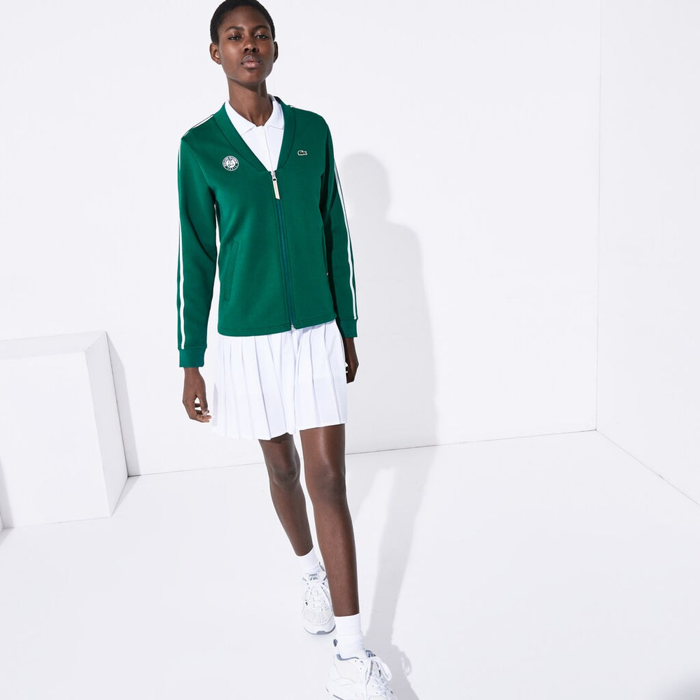 Womens Wo  SPORT Roland Garros V-Neck Zip-Up Sweatshirt | Lacoste Green / White / Red • Ym6