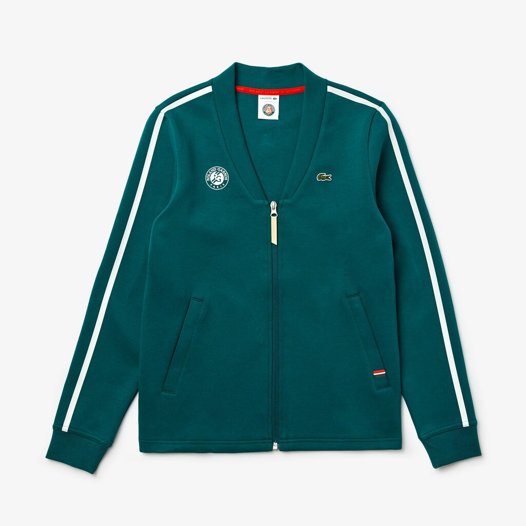 Womens Wo  SPORT Roland Garros V-Neck Zip-Up Sweatshirt | Lacoste Green / White / Red • Ym6
