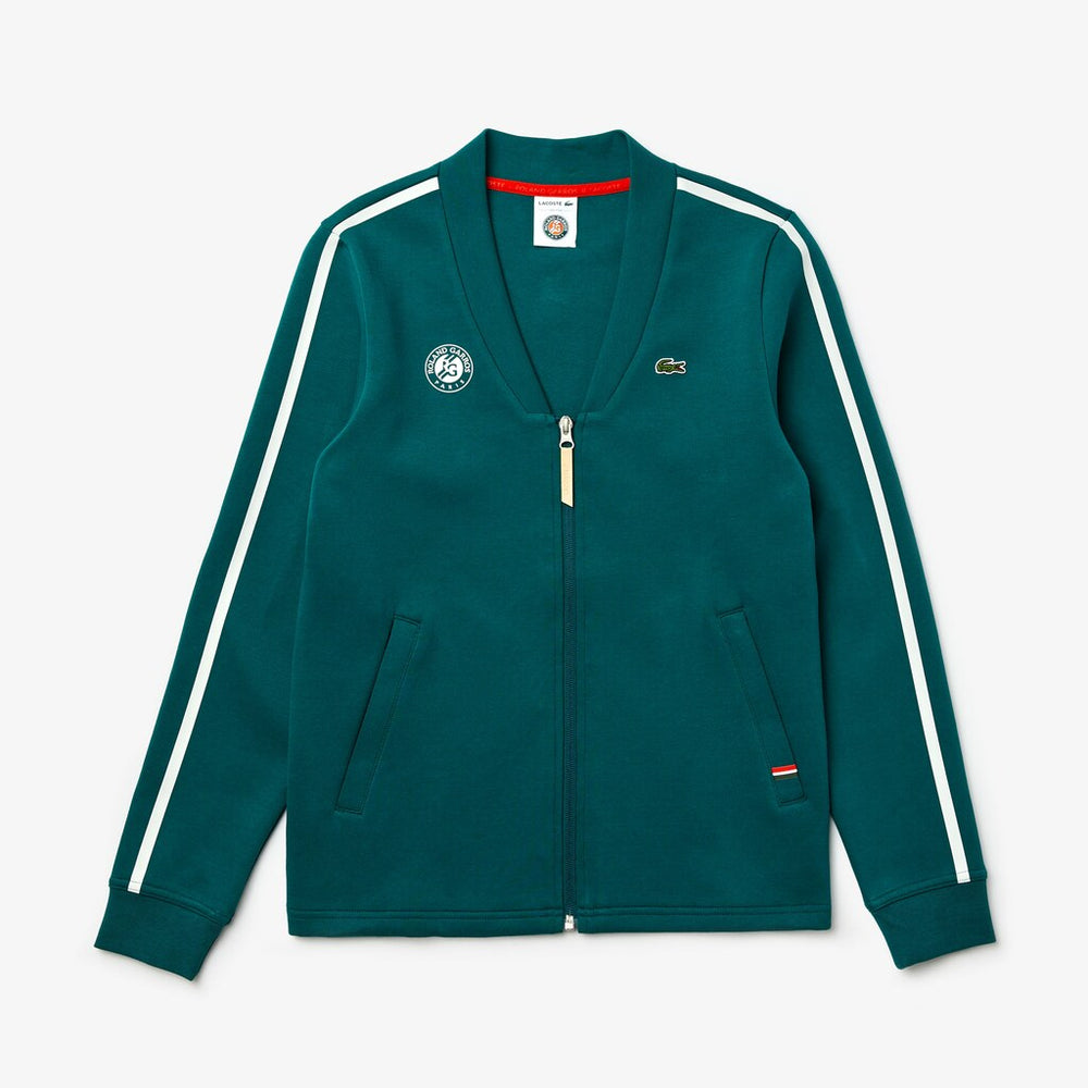 Womens Wo  SPORT Roland Garros V-Neck Zip-Up Sweatshirt | Lacoste Green / White / Red • Ym6