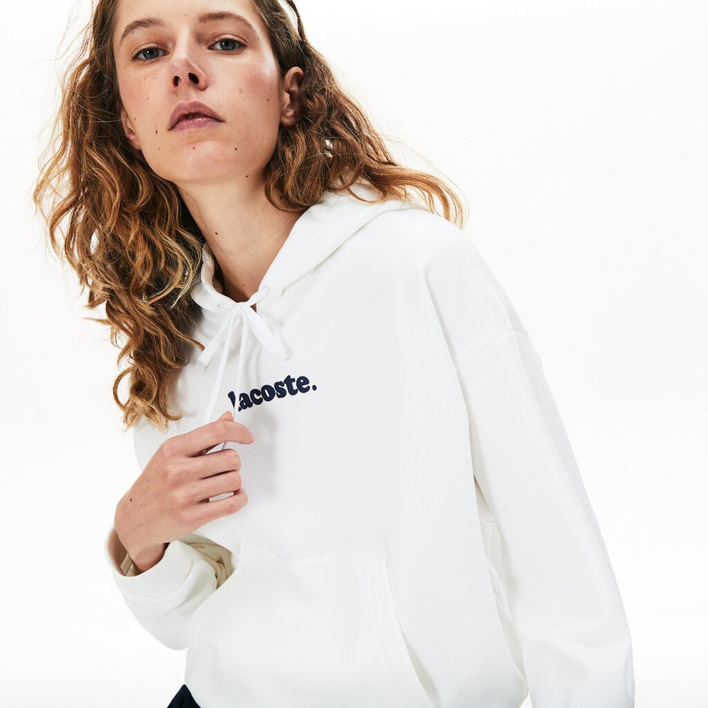 Womens Wo  Signature Wide Hooded Fleece Sweatshirt | Lacoste White • 001