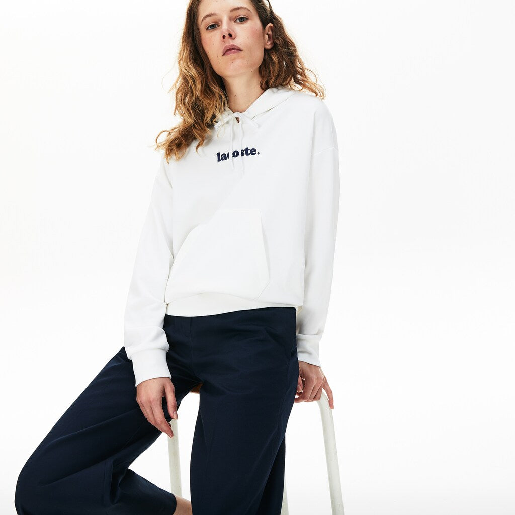 Womens Wo  Signature Wide Hooded Fleece Sweatshirt | Lacoste White • 001