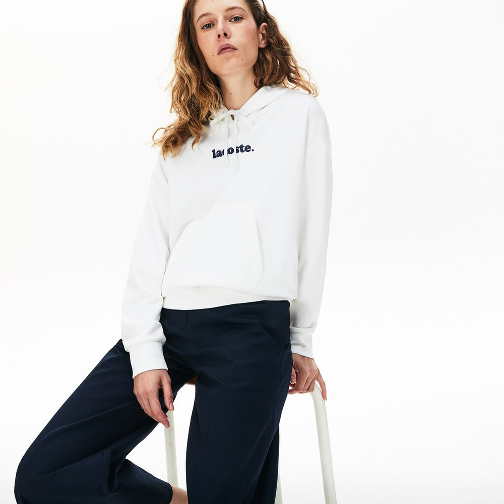 Womens Wo  Signature Wide Hooded Fleece Sweatshirt | Lacoste White • 001