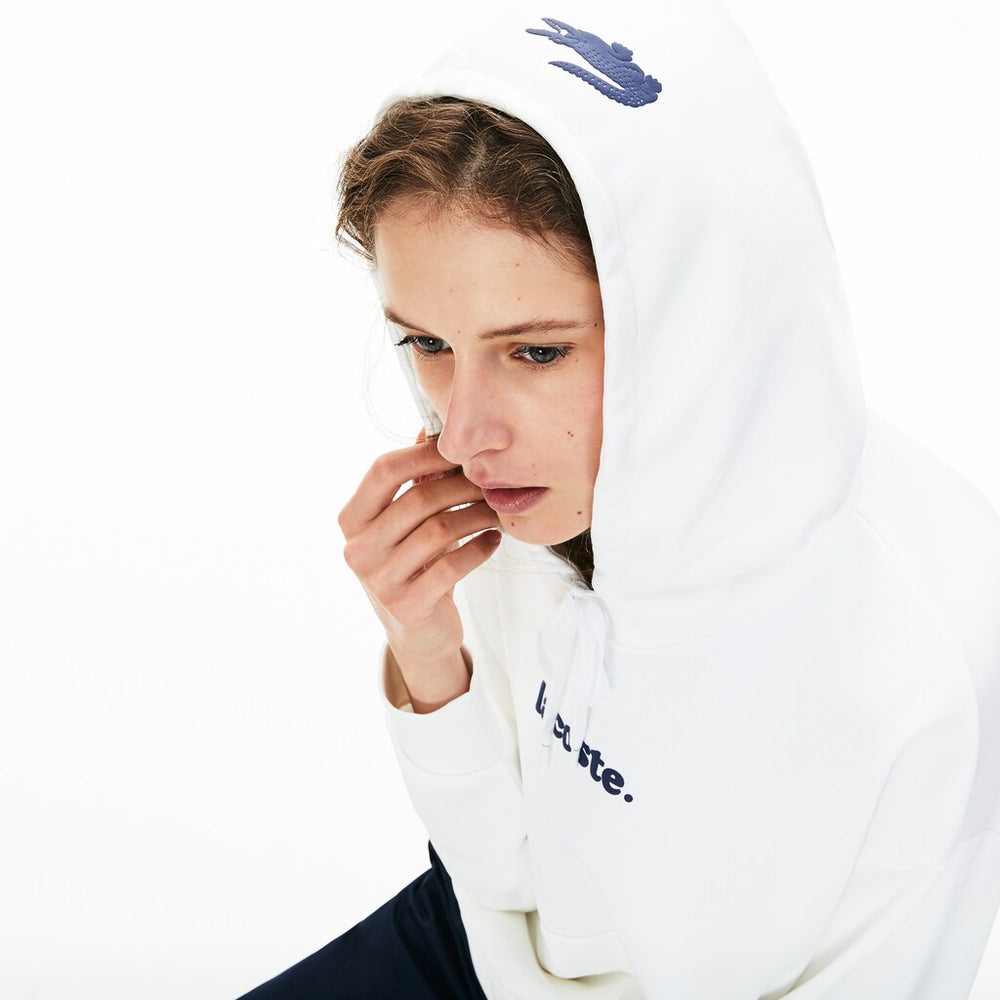Womens Wo  Signature Wide Hooded Fleece Sweatshirt | Lacoste White • 001