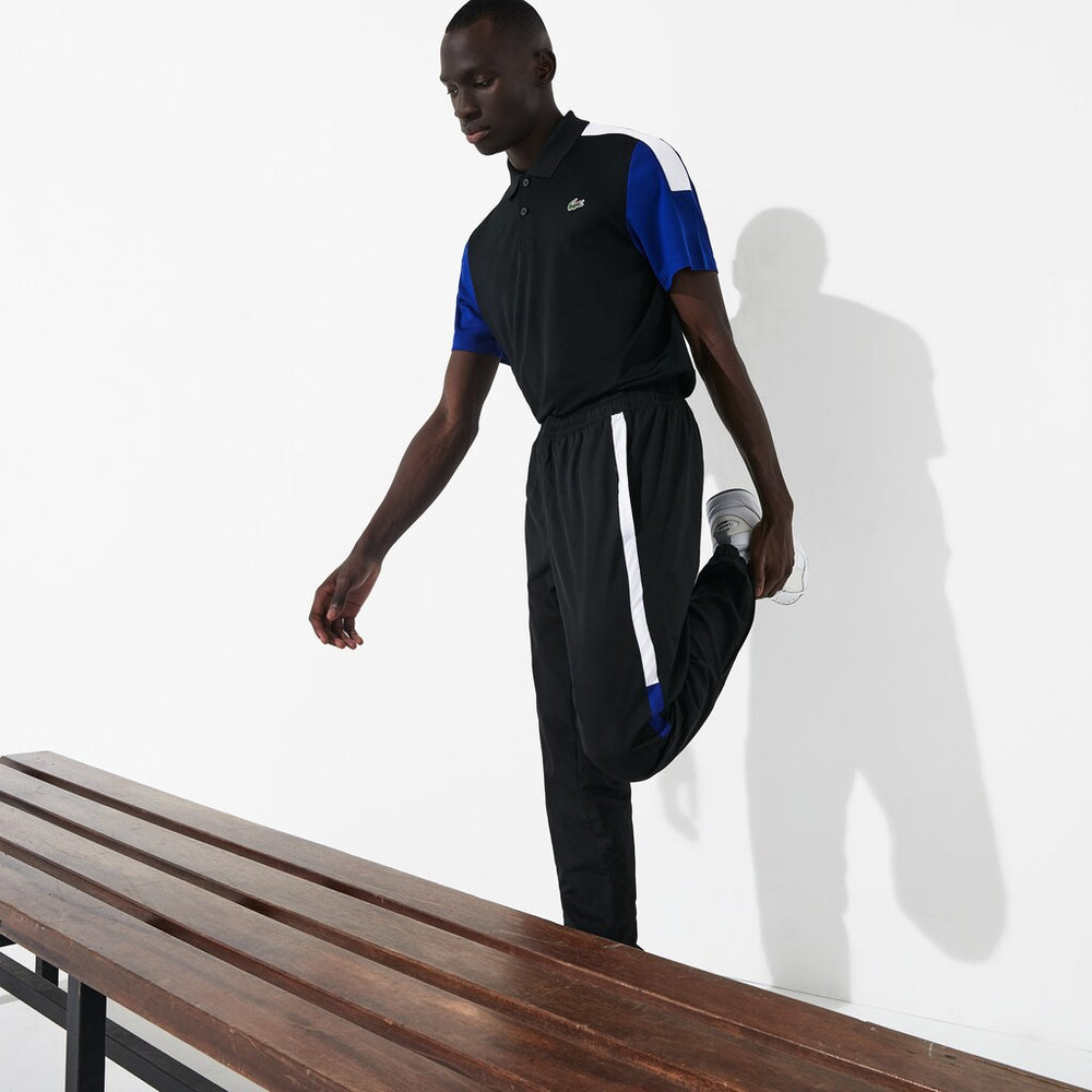 Mens   SPORT Lightweight Color-Block Track Pants | Lacoste Black / White / Blue / Black • Puc