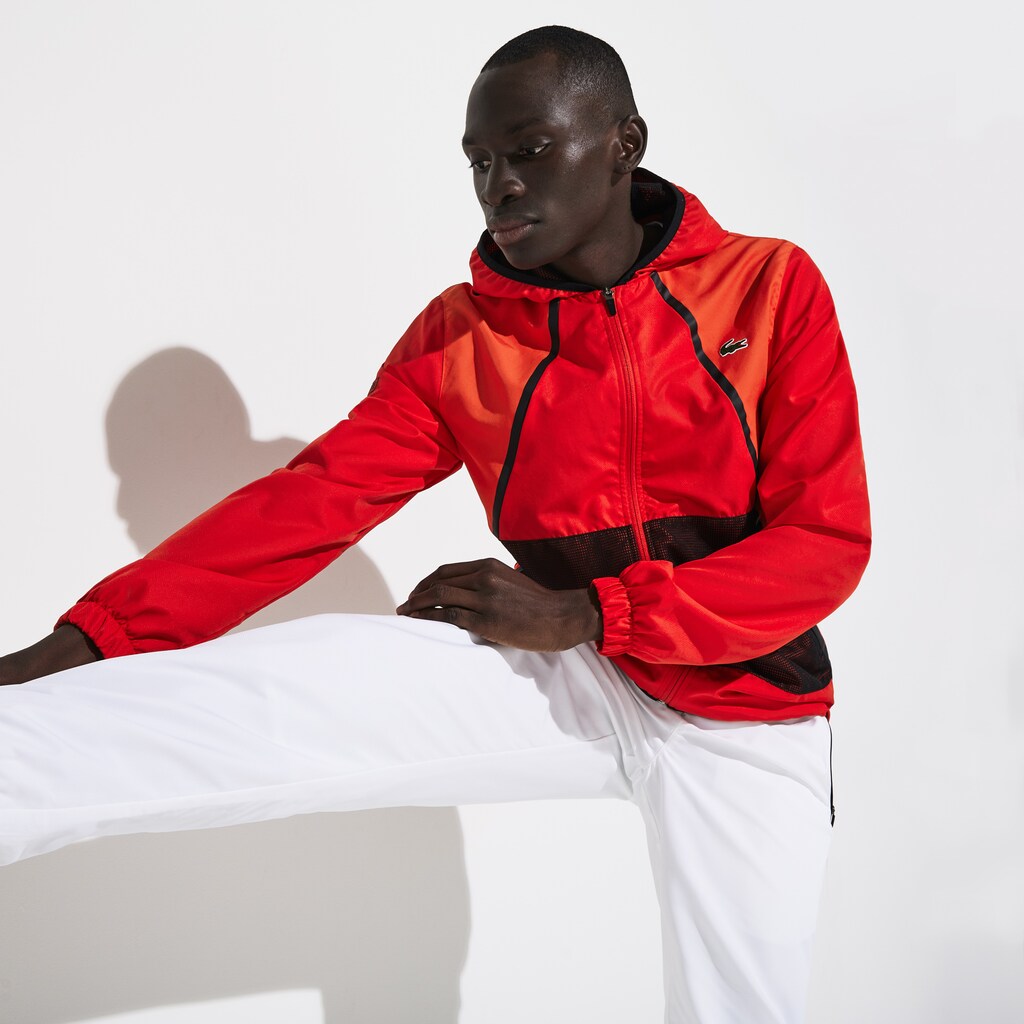 Mens   SPORT Mesh Inset Hooded Colorblock Tracksuit | Lacoste Red / White / Black • Y55