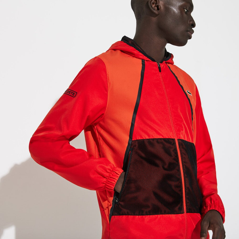 Mens   SPORT Mesh Inset Hooded Colorblock Tracksuit | Lacoste Red / White / Black • Y55