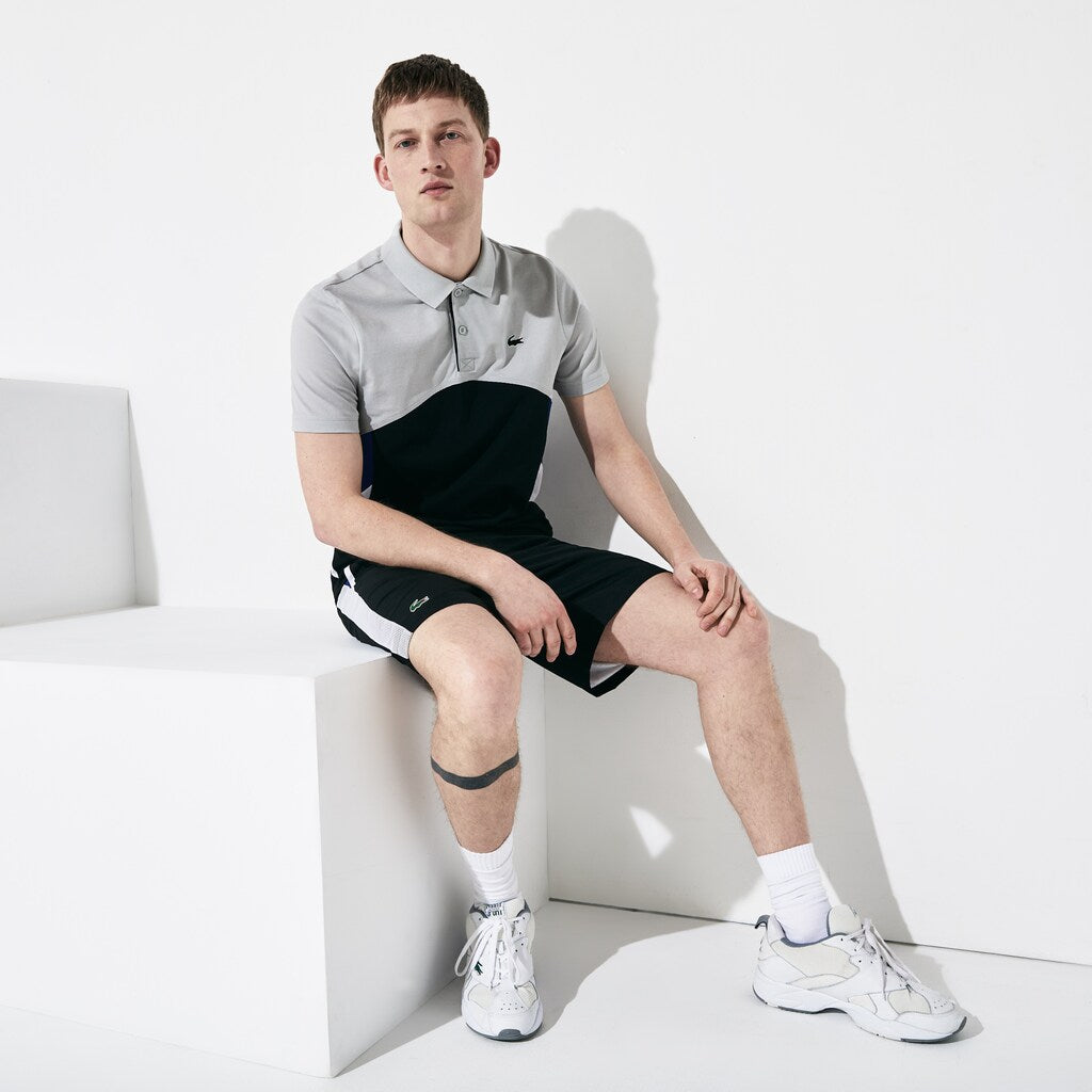Mens   SPORT Colorblock Performance Polo | Lacoste Light Grey / Black / White / Blue • Rw4