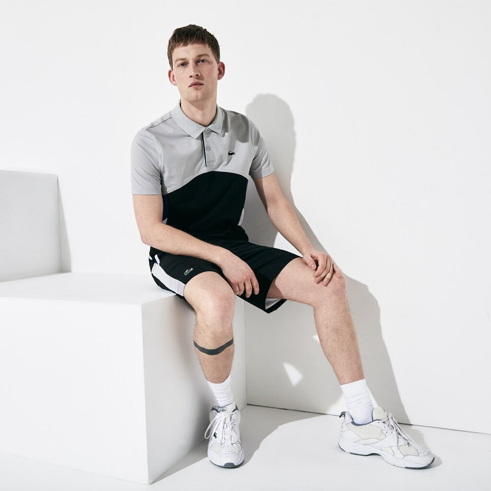 Mens   SPORT Colorblock Performance Polo | Lacoste Light Grey / Black / White / Blue • Rw4