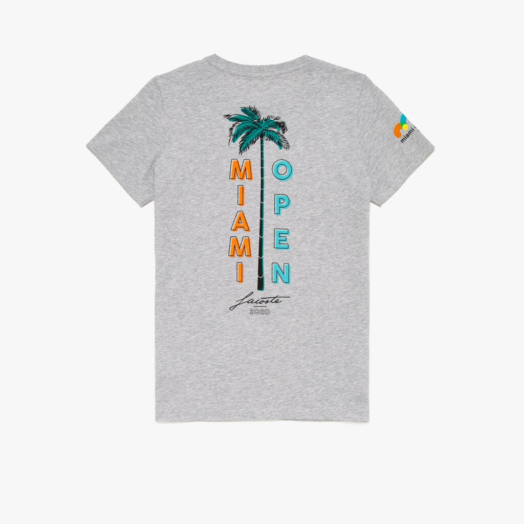 Womens Wo  SPORT Miami Open Palm Tree Print T-shirt | Lacoste Grey Chine • Cca