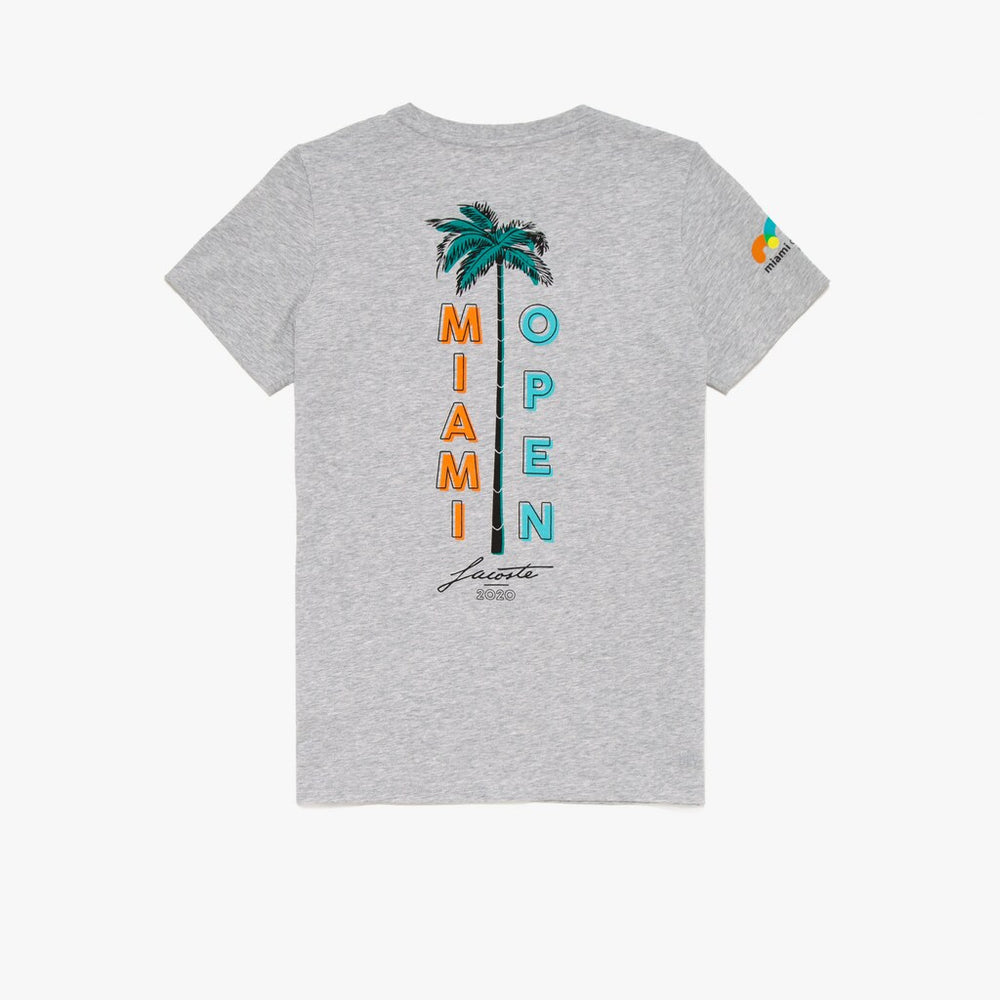 Womens Wo  SPORT Miami Open Palm Tree Print T-shirt | Lacoste Grey Chine • Cca