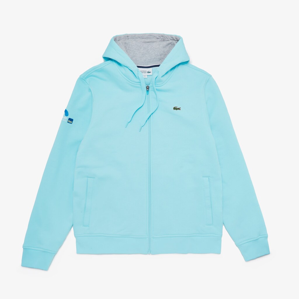 Mens   SPORT Miami Open Fleece Hoodie | Lacoste Turquoise / Grey Chine • J84