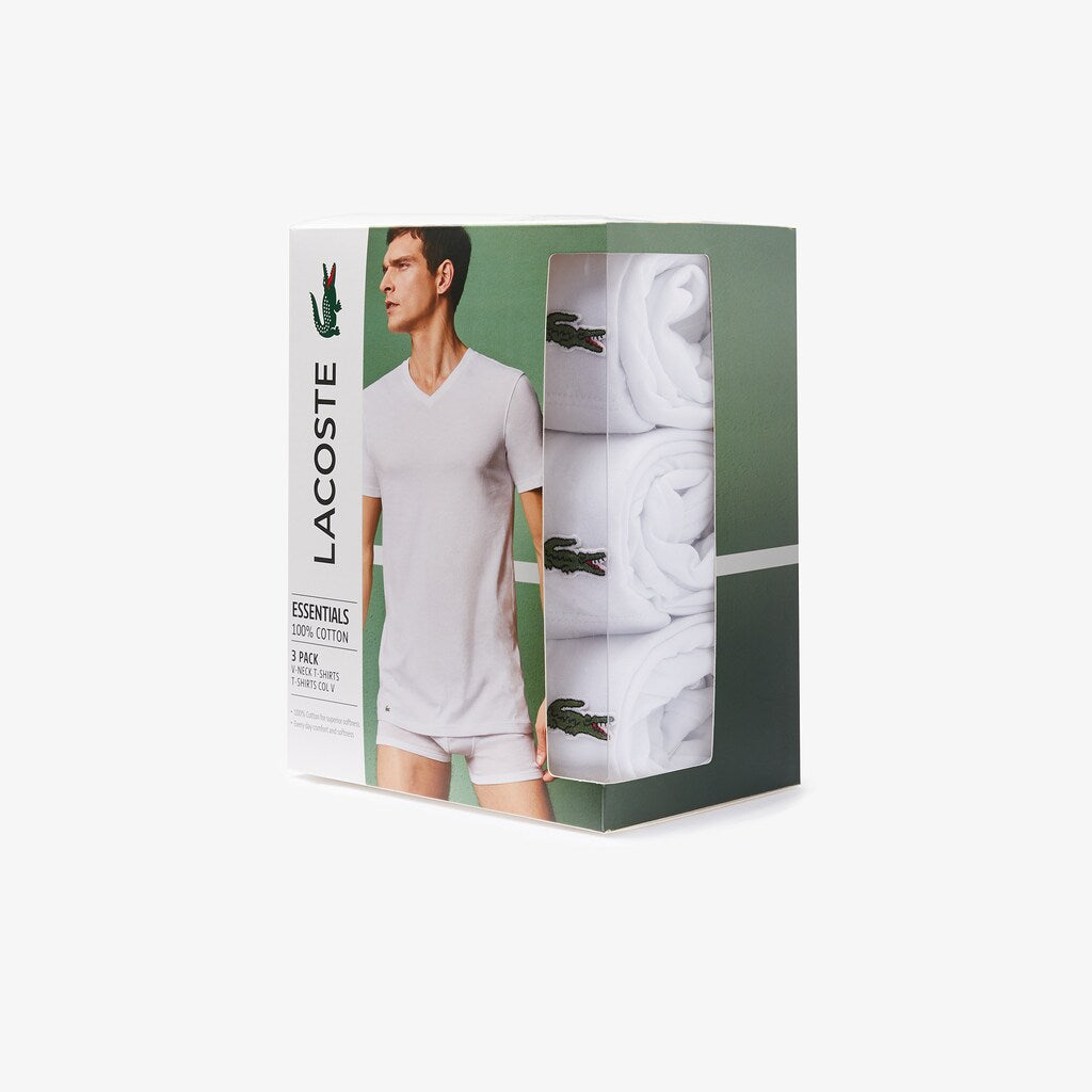 Mens   3 Pack of Plain T-Shirts | Lacoste White • 001