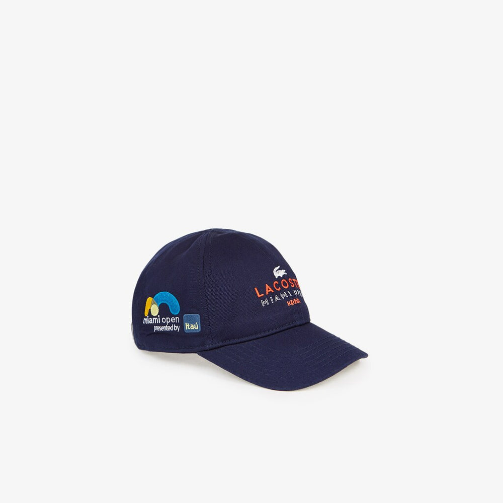 Mens   SPORT Miami Open Cotton Cap | Lacoste Navy Blue / Orange / White • G8F