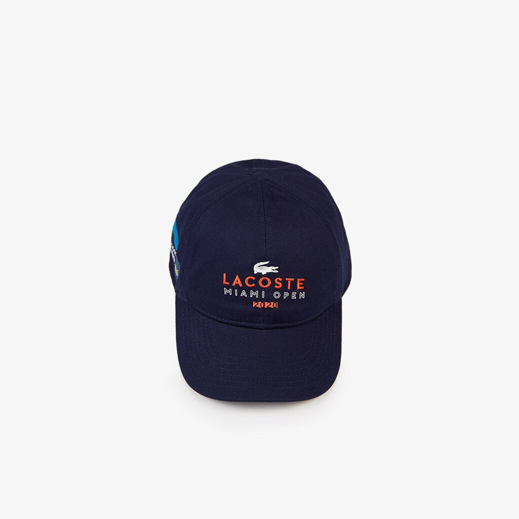 Mens   SPORT Miami Open Cotton Cap | Lacoste Navy Blue / Orange / White • G8F